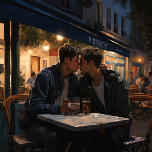 airbeagle_two_gay_young_men_kissing_at_a_sidewalk_cafe_Rue_du_S_e1c6cf4e-4378-433b-9748-9f646243bb74