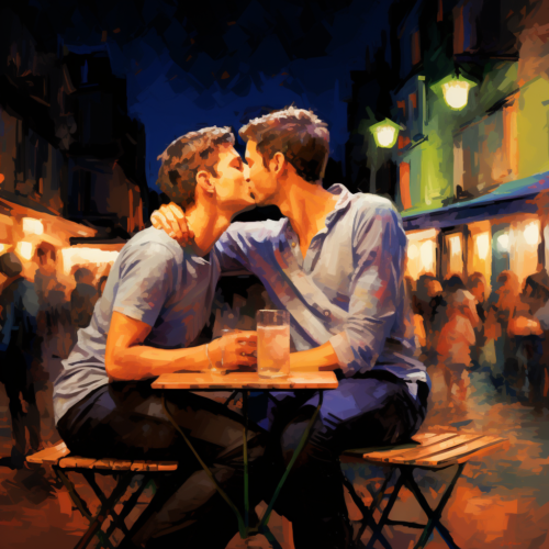 airbeagle_two_gay_young_men_kissing_at_a_sidewalk_cafe_in_t-shi_1710e7b9-74d4-4537-bb96-0acd1eef5e9d