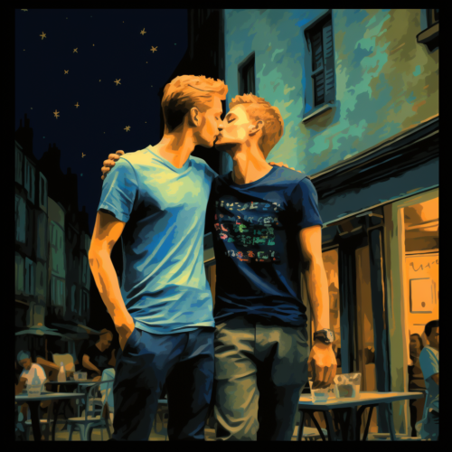 airbeagle_two_gay_young_men_kissing_at_a_sidewalk_cafe_in_t-shi_6aef86fb-235c-4b73-b5cc-bc057e00f96d